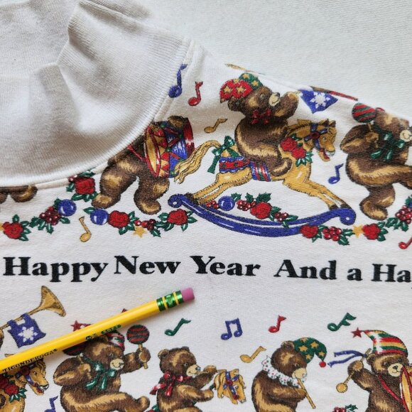 Vintage White Nutcracker Christmas Pullover Sweatshirt Teddy Bears Music Cute - Picture 10 of 12